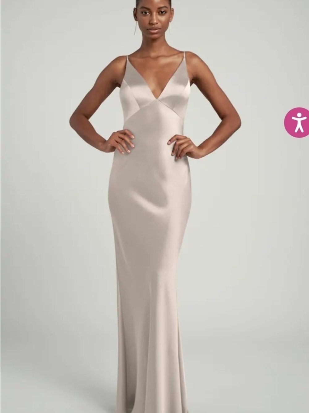 Jenny Yoo Eloise Satin V-Neck Spaghetti Strap Gown in Prosecco Size 14 Nwt